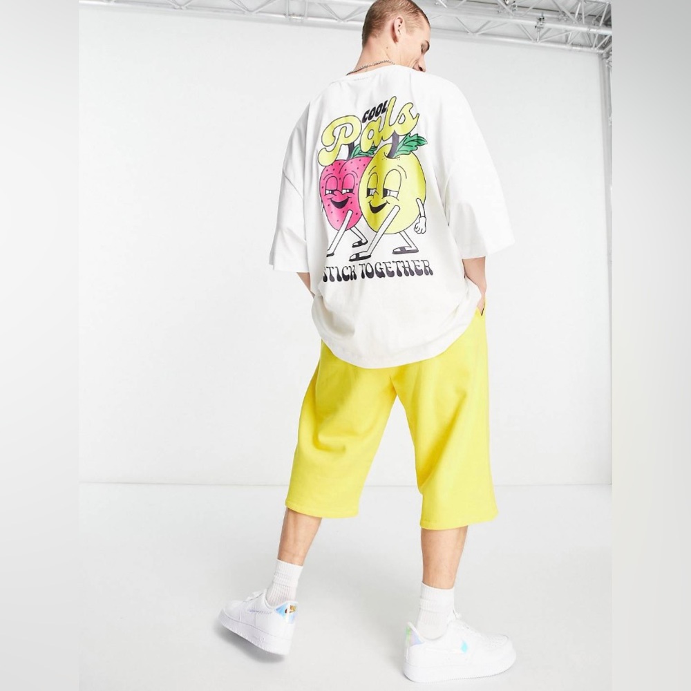 COLLUSION oversized t-shirt with cartoon fruit print in white